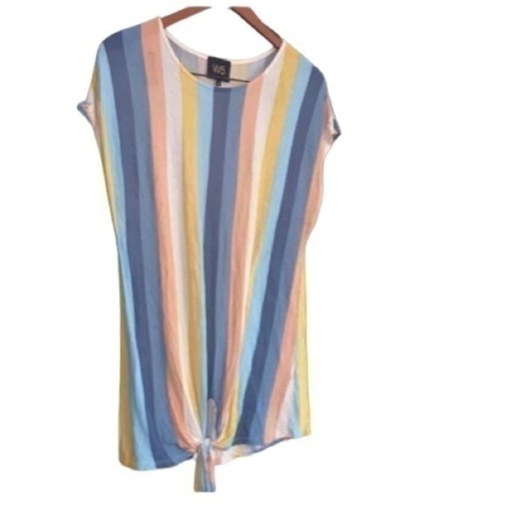 Anthropologie Pink and Blue Tie Front T-Shirt